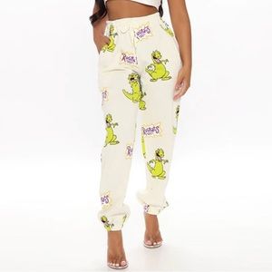Fashion Nova Rawr Reptar Rugrats Graphic Sweatpants Cream Taupe Size Small